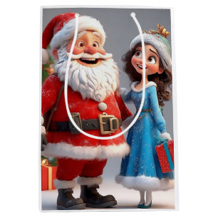 Santa Claus and Snow Maiden Celebrating Christmas Medium Gift Bag