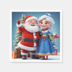 Santa Claus and Snow Maiden Celebrating Christmas Napkin