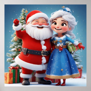Santa Claus and Snow Maiden Celebrating Christmas Poster