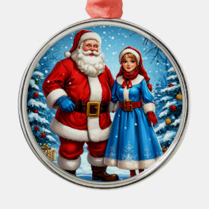 Santa Claus and Snow Maiden Metal Tree Decoration