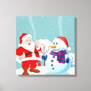 Santa Claus and Snowman Canvas Print