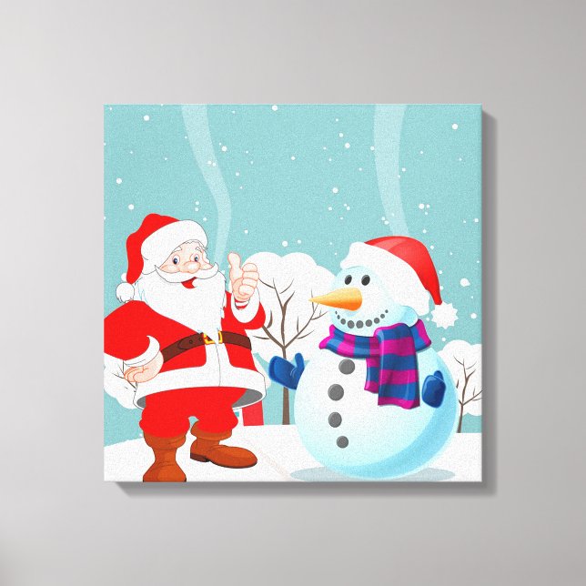 Santa Claus and Snowman Canvas Print (Front)