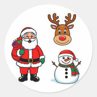 Santa claus and snowman classic round sticker