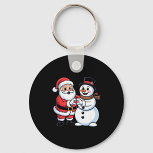 Santa Claus And Snowman Heart Hand Sign Christmas  Key Ring