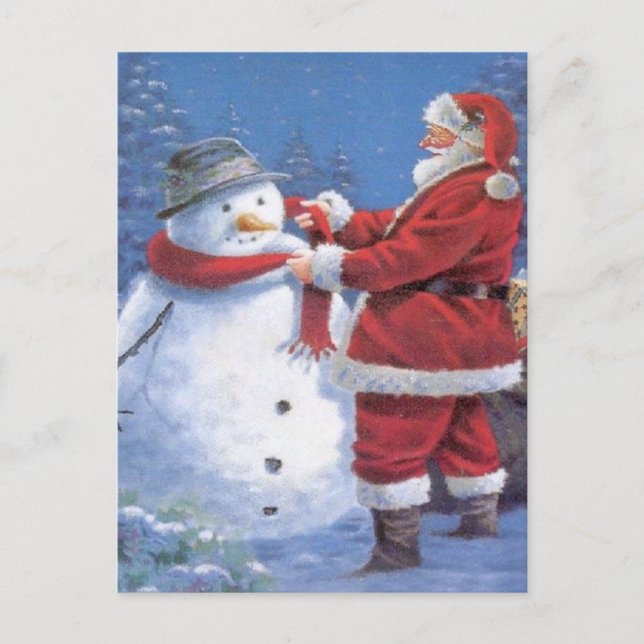 Santa Claus and Snowman Holiday Postcard (Front)