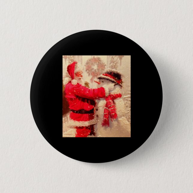 Santa Claus And Snowman In Snowfall  6 Cm Round Badge (Front)