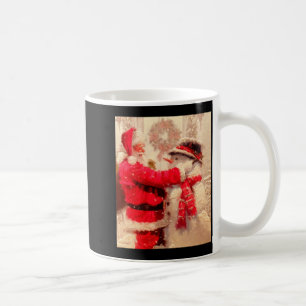 Santa Claus And Snowman In Snowfall  Coffee Mug