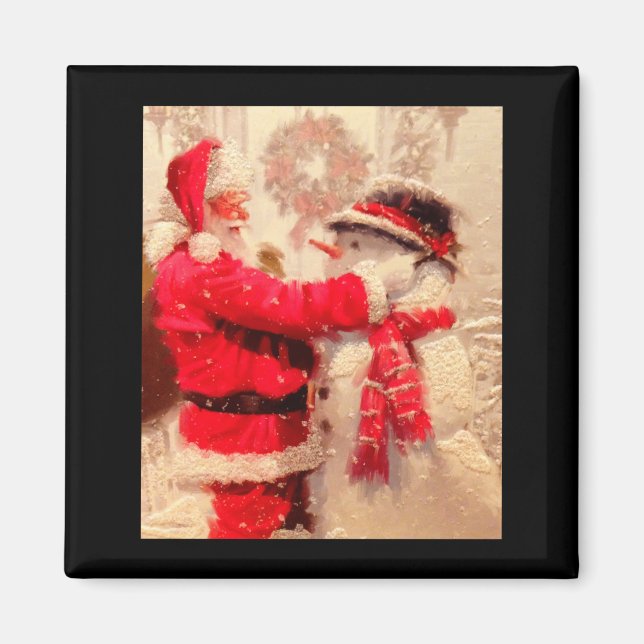 Santa Claus And Snowman In Snowfall  Magnet (Front)