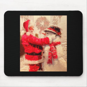 Santa Claus And Snowman In Snowfall Mouse Pad