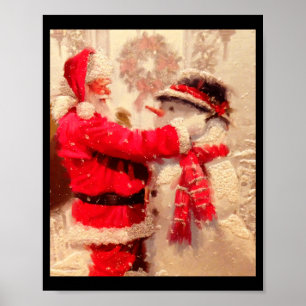 Santa Claus And Snowman In Snowfall  Poster