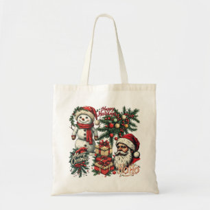 Santa Claus and Snowman ready for Christmas on a Tote Bag