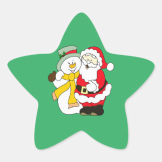 Santa claus and snowman   star sticker