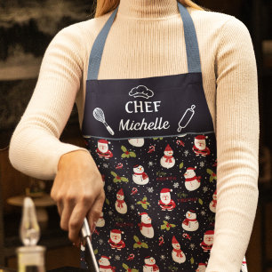 Santa Claus and snowmen fun Christmas Apron