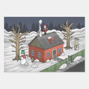 Santa Claus and the little red house  Wrapping Paper Sheet