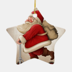 Santa Claus and the Push scooter Ceramic Tree Decoration