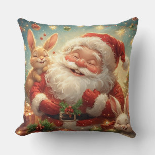 Santa Claus and Two Cheerful Rabbits Cushion