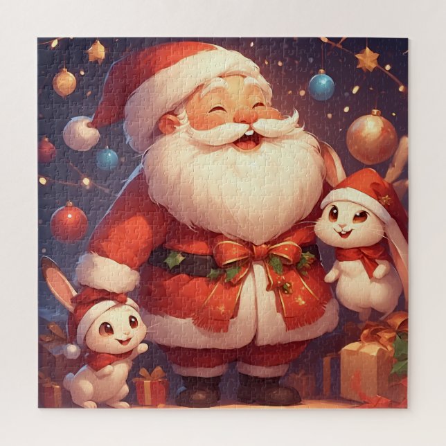 Santa Claus and Two Cheerful Rabbits Jigsaw Puzzle (Vertical)