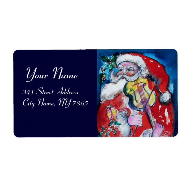 SANTA  CLAUS AND VIOLIN Musical Christmas Red Blue (Front)