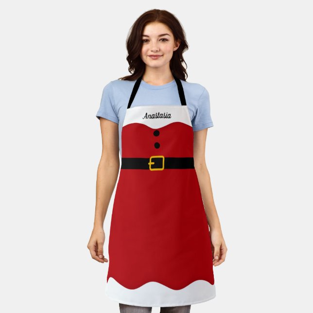 Santa Claus Apron with Custom Name Christmas Gift (Worn)