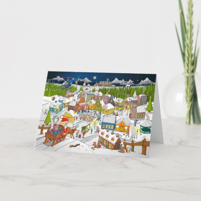 Santa Claus arivezes in the Santa Village Thank You Card (Front)