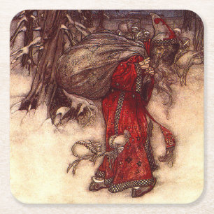 Santa Claus Arthur Rackham  Square Paper Coaster