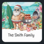 Santa Claus at Beach Christmas in July  Square Sticker<br><div class="desc">"Add a whimsical twist to your summer festivities with our 'Santa Claus at the Beach' Christmas in July Square Sticker! Featuring Santa Claus enjoying the sun and surf, this sticker captures the fun of celebrating Christmas in the middle of summer. Perfect for decorating invitations, party favours, gift bags, or even...</div>
