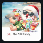 Santa Claus at Beach Christmas in July  Square Sticker<br><div class="desc">"Add a whimsical twist to your summer festivities with our 'Santa Claus at the Beach' Christmas in July Square Sticker! Featuring Santa Claus enjoying the sun and surf, this sticker captures the fun of celebrating Christmas in the middle of summer. Perfect for decorating invitations, party favours, gift bags, or even...</div>
