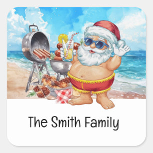 Santa Claus at Beach Christmas in July Square Sticker