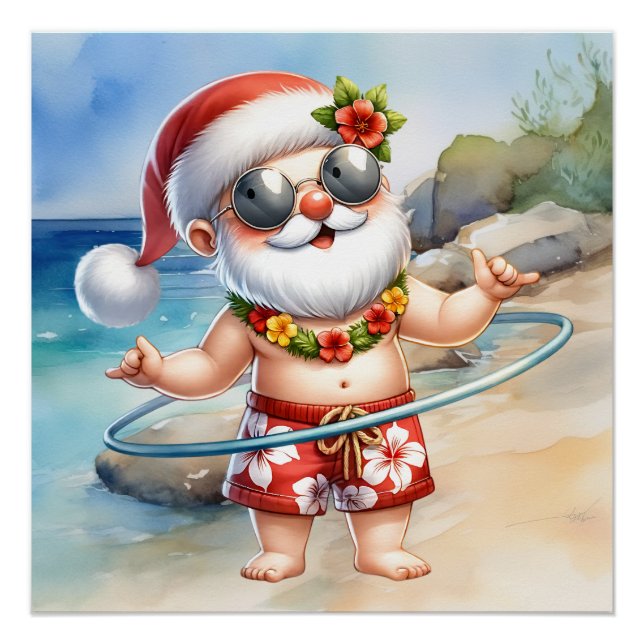 Santa Claus at Beach for Christmas in July Poster (Front)