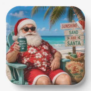 Santa Claus at Beach view Christmas Party Paper Plate