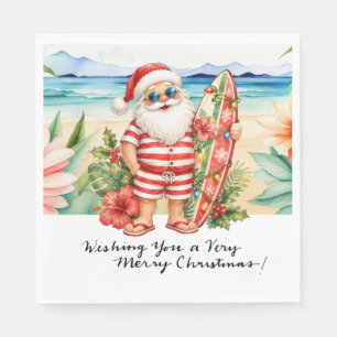 SANTA CLAUS at Hawaii Beach for Christmas Napkin