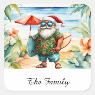 SANTA CLAUS at Hawaii Beach for Christmas Square Sticker