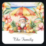 SANTA CLAUS  at Hawaii Beach for Christmas Square Sticker<br><div class="desc">Bring the magic of the holidays to the tropics with this delightful square sticker featuring Santa Claus enjoying a sunny day at the beach! Decked out Perfect for adding a touch of island charm to your holiday cards, gifts, or decorations. Celebrate Christmas in paradise with this unique design that captures...</div>