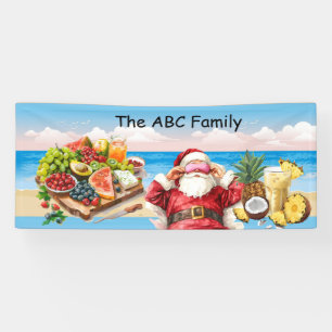 Santa Claus at the beach  Christmas in July Party Banner