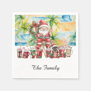 SANTA CLAUS at the Beach for Christmas in July Napkin