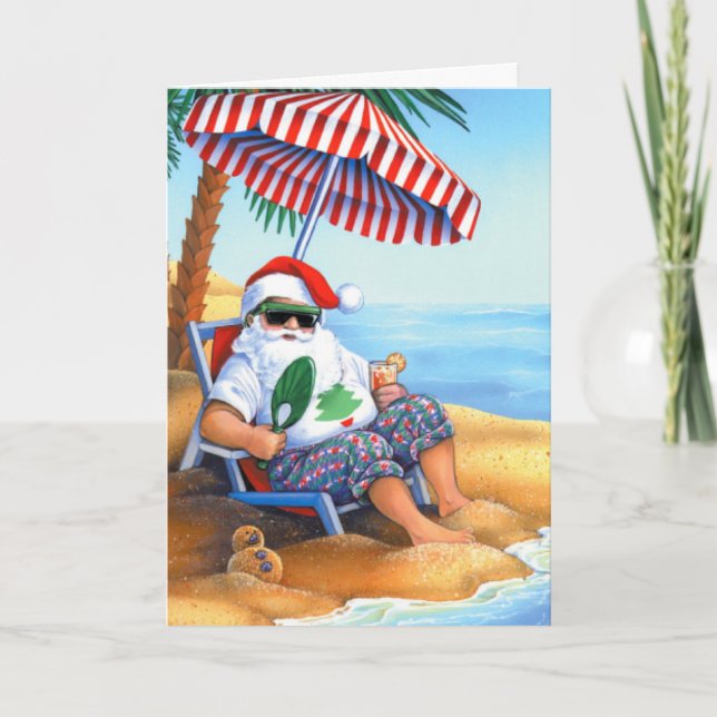Santa Claus at the beach Holiday Card (Front)