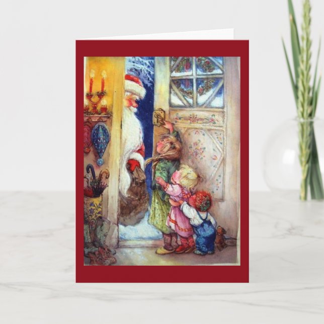 Santa Claus At The Door Holiday Card (Front)