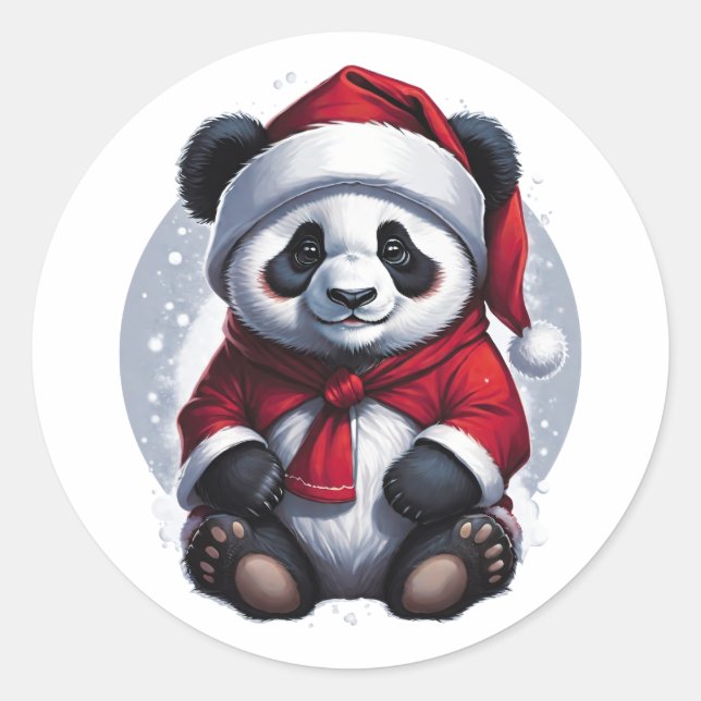 Santa Claus Baby Panda | Christmas Classic Round Sticker (Front)