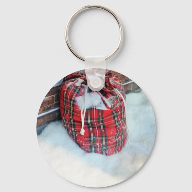 Santa Claus Bag in snow Key Ring (Front)