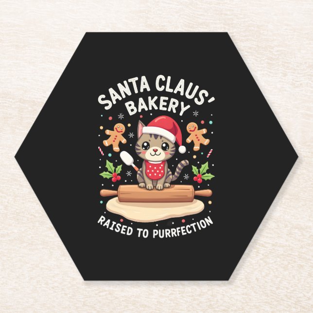 Santa Claus Bakery Kneaded To Purrfection Christma Paper Coaster (Front)