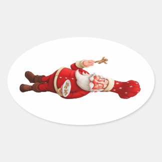Santa Claus Bakes Gingerbread Men Oval Sticker