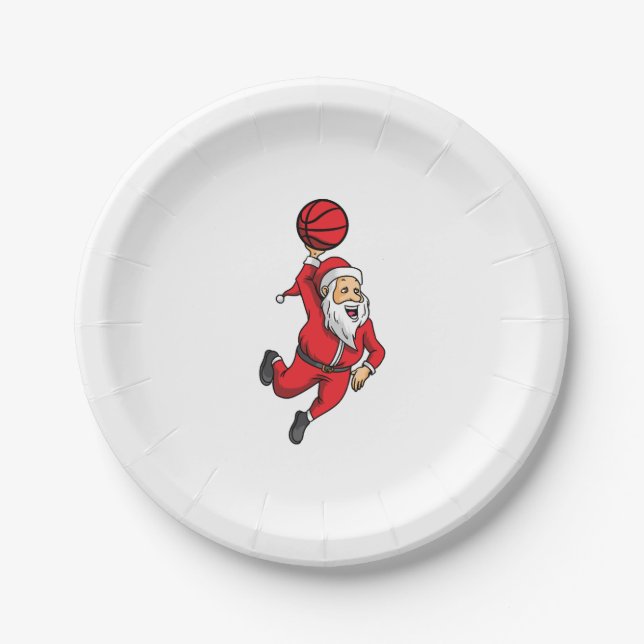 Santa Claus Basketball Basketballer Christmas Paper Plate (Front)