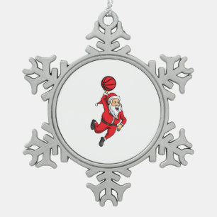 Santa Claus Basketball Basketballer Christmas Snowflake Pewter Christmas Ornament