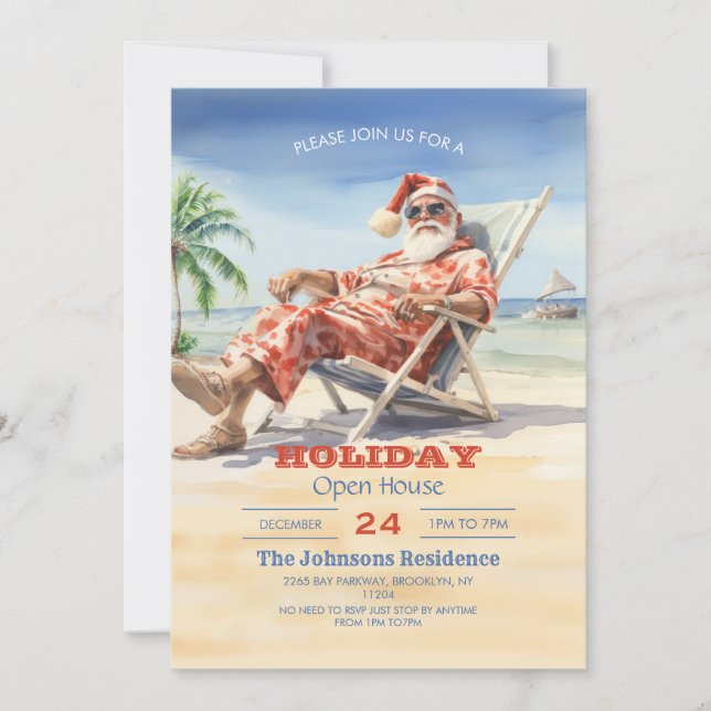 Santa Claus Beach Watercolor Invitation (Front)