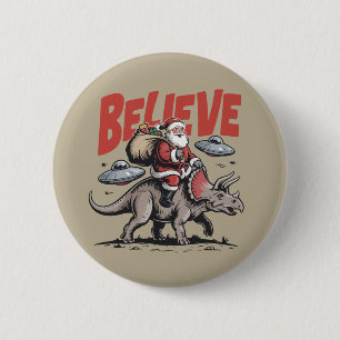 Santa Claus Believe Dinosaur Christmas Triceratops 6 Cm Round Badge