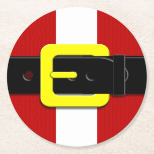 Santa Claus Belt Red Yellow And White Round Paper Coaster