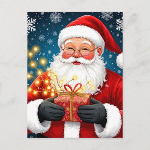 Santa Claus Beside Christmas Tree And Gifts Postcard