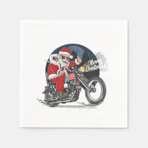 Santa Claus Biker US Flag Motorcycle Christmas Gif Napkin