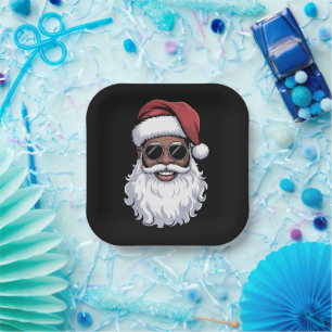 Santa Claus Black Xmas Santa Afro African American Paper Plate