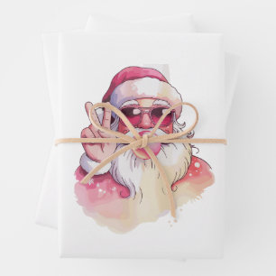 Santa Claus Blowing Bubble Gum Pink Sunglasses  Wrapping Paper Sheet